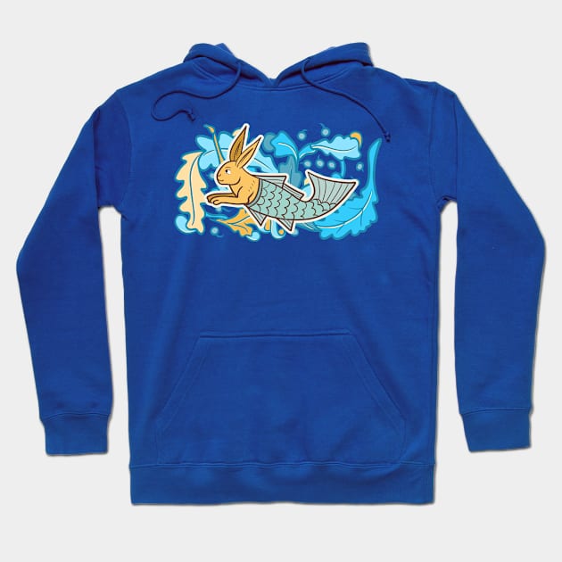 Cute Medieval Fish Rabbit Colorful Drawing Hoodie by MariOyama